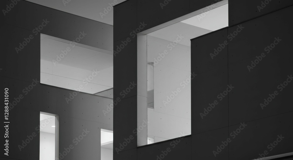 Poster minimalist modern architecture with geometric patterns and sharp angles in monochrome