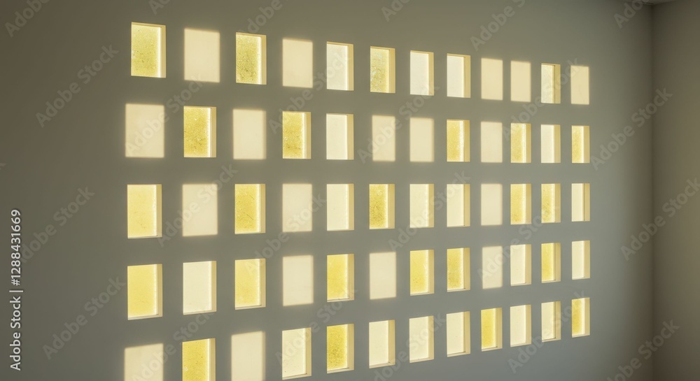 Poster geometric sunlight patterns through rectangular windows on a wall