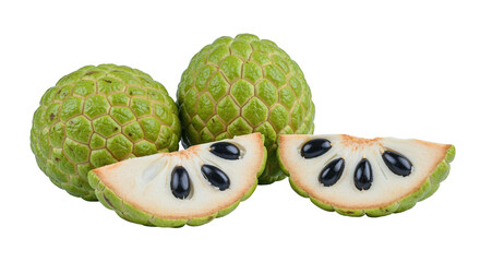 Fresh Sugar Apples on Black Background with Sliced Fruit Displayed