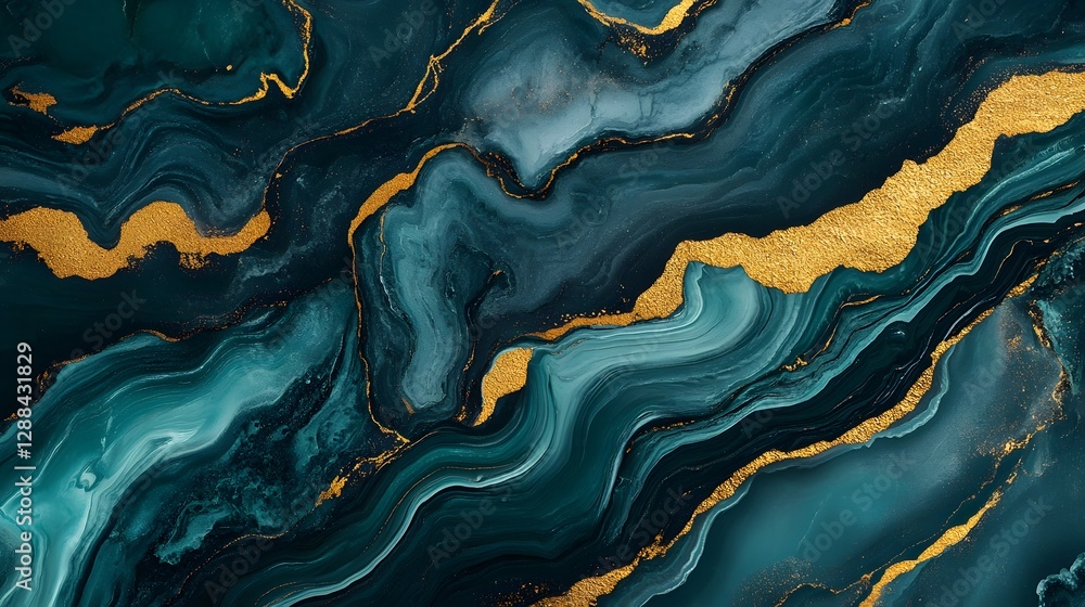 Poster Mesmerizing Fluid Abstract Art with Ethereal Metallic Swirls and Captivating Textural Patterns  This digital showcases a dynamic and visually stunning composition of abstract shapes vibrant colors