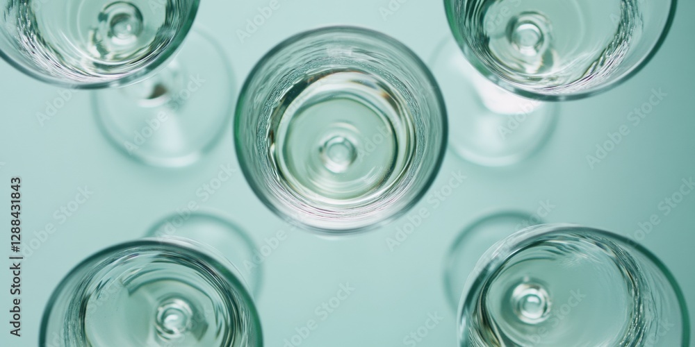 Poster circular celebration crystal glassware ensemble over soft teal - modern event marketing visual for s