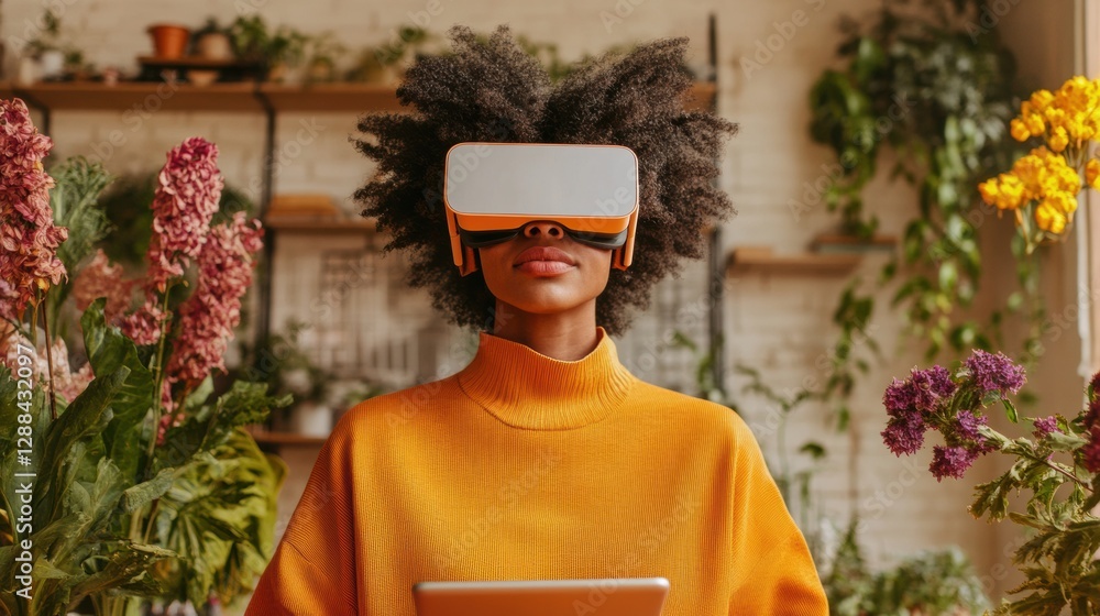 Fototapete contemporary co-working hub virtual reality tablets amidst urban jungle decor enhancing remote work 