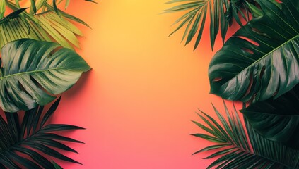 Vibrant Tropical Leaves on Bright nature Background