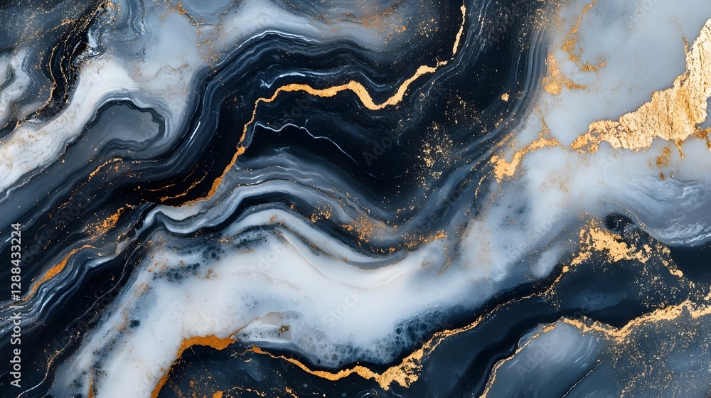 Poster Mesmerizing fluid art abstract background with swirling marbled patterns in shades of gray black and gold  Luxurious sophisticated and visually captivating