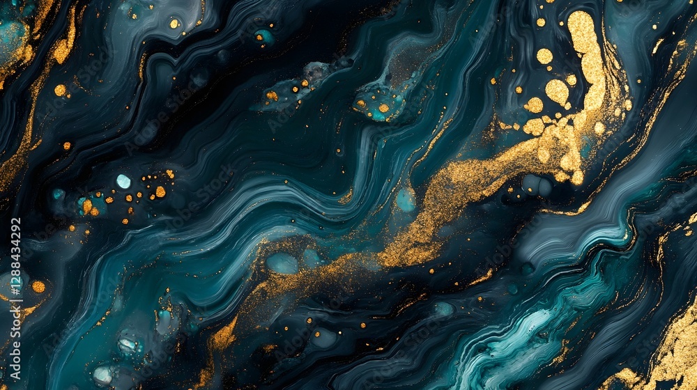 Poster Mesmerizing fluid art painting with shimmering gold and vibrant agate texture creating a captivating ethereal and visionary digital artwork  This abstract modern