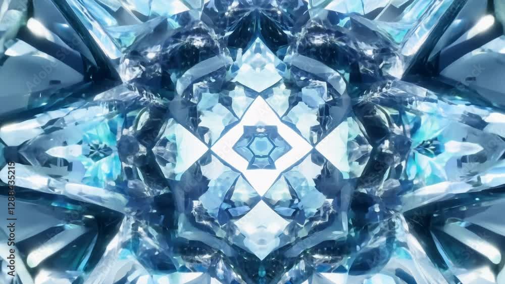 Poster zoom in video with natural light of an establishing scene, intersection of several fractal crystal p