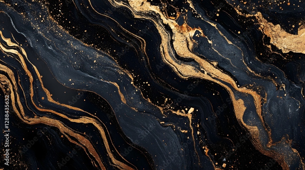 Poster mesmerizing fluid art with vibrant golden accents on dark luxurious background captivating abstract 
