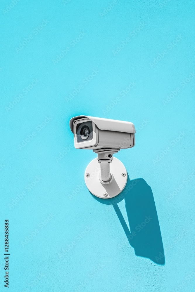 Aufkleber modern minimalist surveillance sleek metallic security camera on vibrant blue wall - advanced infrar