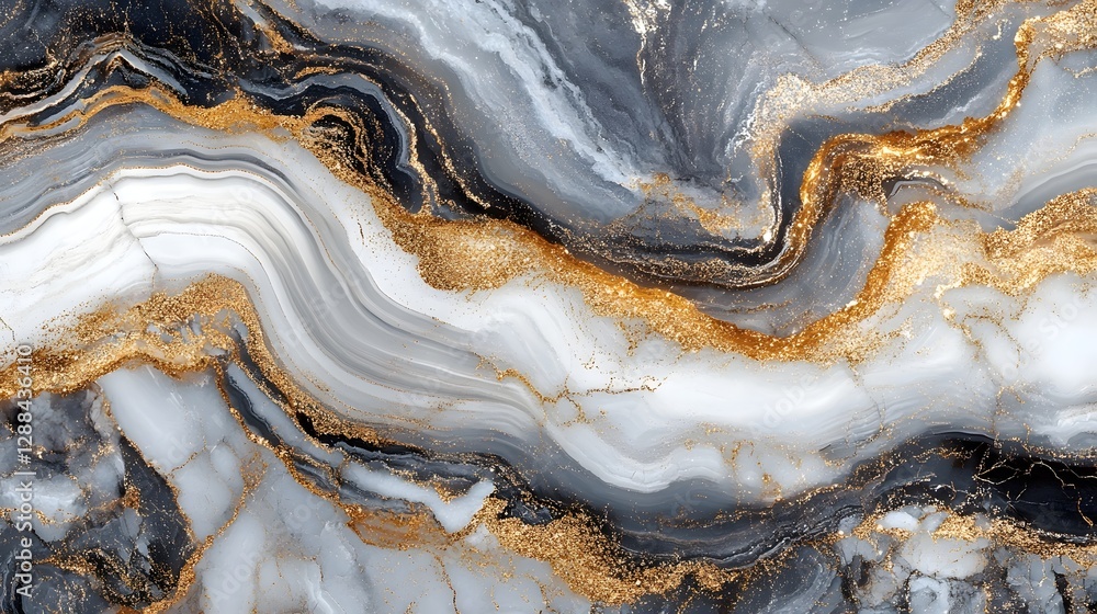 Poster Mesmerizing fluid marble patterns in earthy tones with metallic accents create a dynamic modern and captivating abstract background texture  The swirling