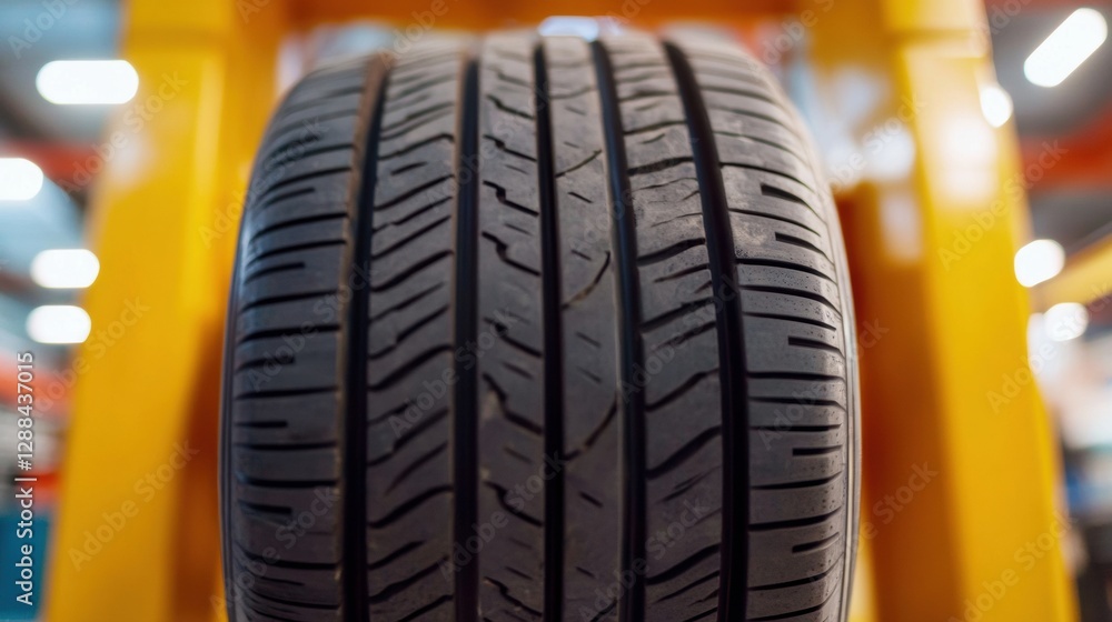 Aufkleber Precision Automotive Showcase High-Performance Tire on Workbench - Advanced Mechanical Content and Modern Vehicle Maintenance Insights