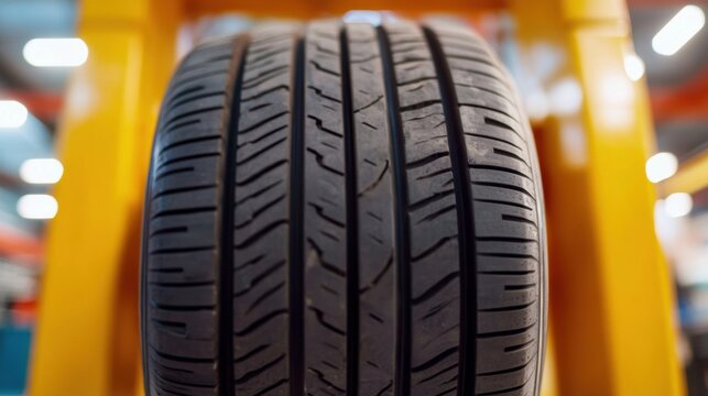 Precision Automotive Showcase High-Performance Tire on Workbench - Advanced Mechanical Content and Modern Vehicle Maintenance Insights