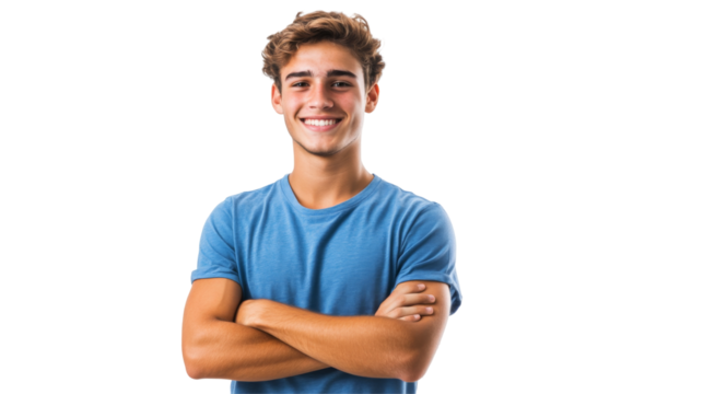 Smiling young man with transparent background png white environment lifestyle concept joyful expression