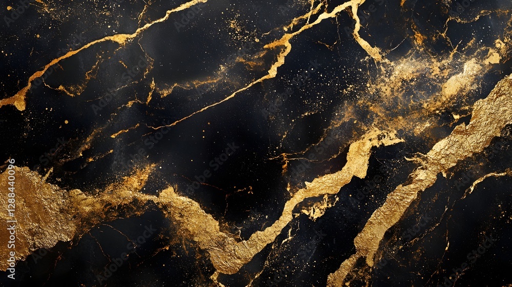 Poster Mesmerizing golden marble texture with intricate fractal patterns and luminous sparkles on a dark premium background  This striking elegant