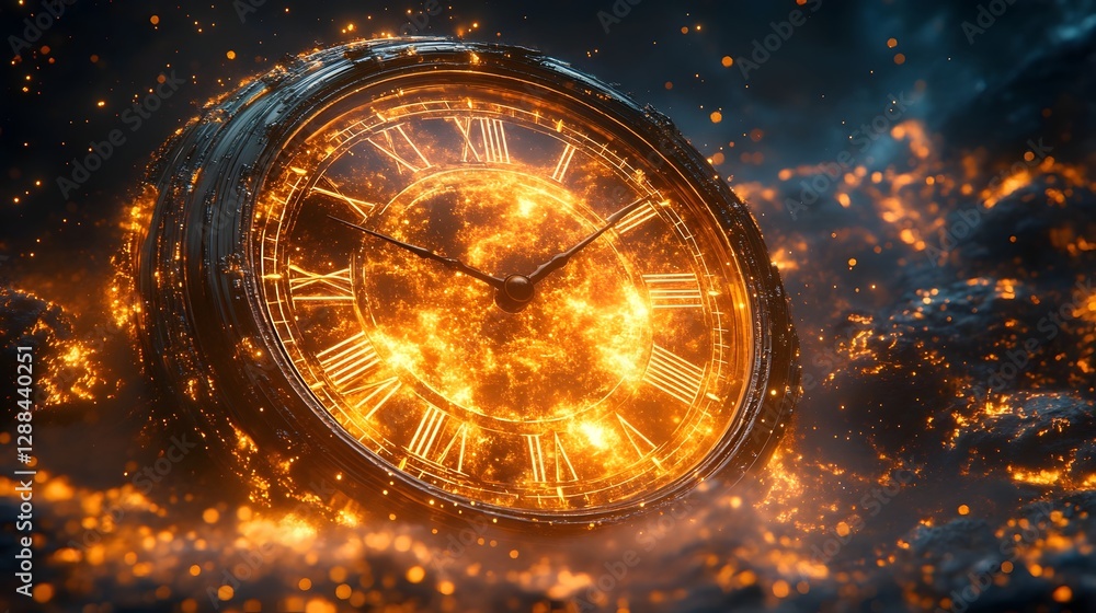 Leinwandbilder Mesmerizing image of an antique clock engulfed in a fiery cosmic vortex creating a mystical and ethereal scene of time energy and the grandeur of the universe