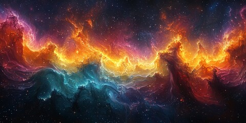 Naklejka premium Illuminated Debris: The Colorful Chaos of a Supernova's Aftermath
