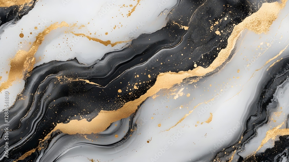 Poster Mesmerizing marble texture with captivating gold foil and fluid dynamics creating a striking and alluring abstract background for premium design and luxury branding