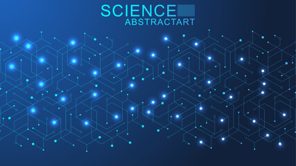 Obraz premium Health care abstract background with hexagons, lines and dots. Medical innovation banner template concept. Biology and pharmaceutical technology background. illustration.