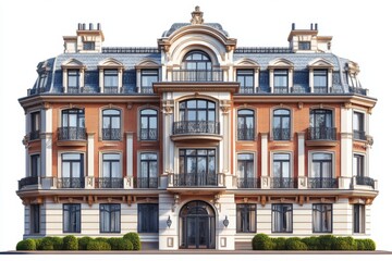 Fototapeta premium Elegant Brick European Style Apartment Building Facade Architecture Exterior