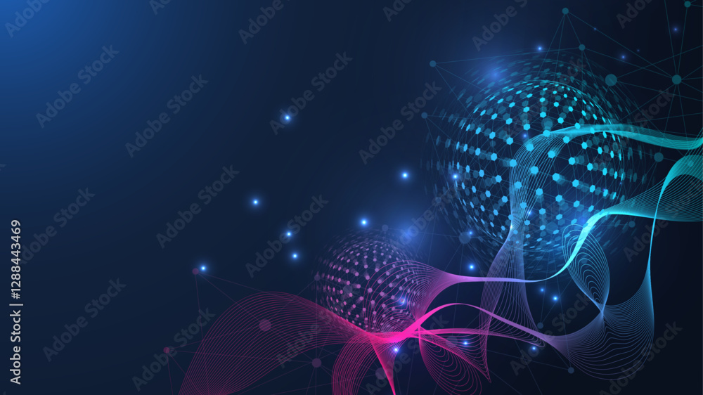 Poster quantum computing. quantum processing. artificial intelligence quantum computer technology concept. 