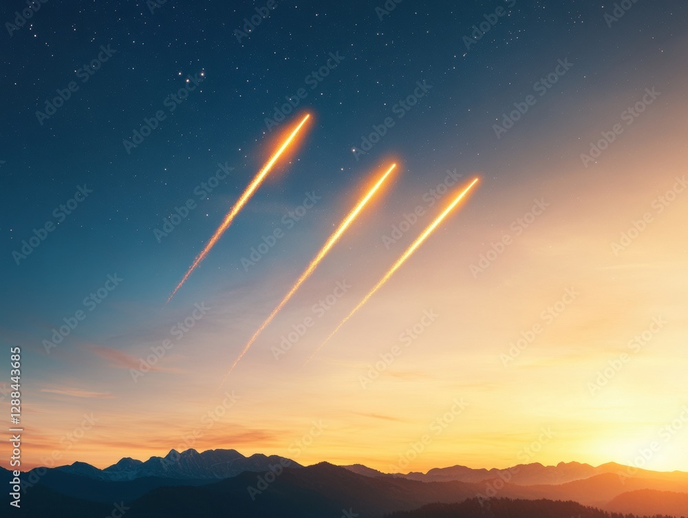 Poster celestial meteor shower display atmospheric glow with starry constellations for night sky events - e
