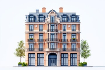Fototapeta premium Elegant Brick Apartment Building Parisian Style Architecture Cityscape Exterior