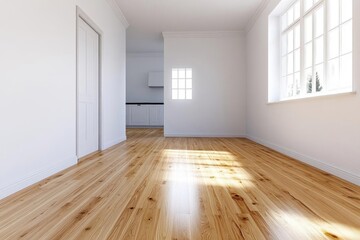 3D plan of the apartment, a threebedroom house with a kitchen and living room, white walls, wooden floors, hyperrealistic, highresolution photography