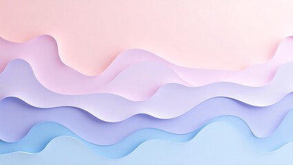 Elegant pastel paper cut background with layered wavy shapes in pink, purple, and blue. Smooth gradient effect with shadows for a 3D look. Minimalist and modern.