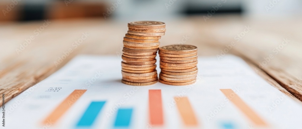 Aufkleber modern business planning textured coin stacks on paper graph - financial strategy visualization and 