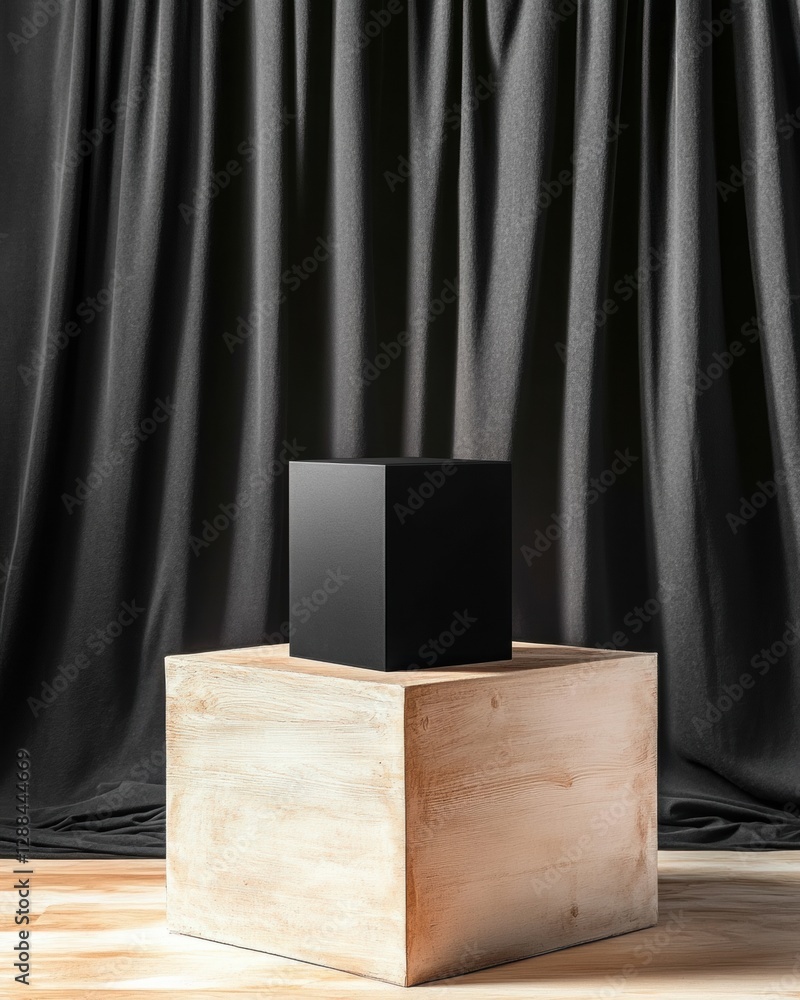 Poster Interactive Illusion Display Modern Artistry with Matte Box and Textured Wood on Stage - Captivating Entertainment Design for Magic Show Promotion and Theater Experience Enhancement