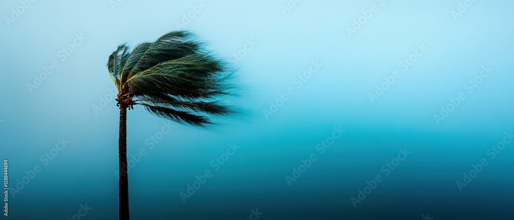 Poster dynamic weather visualization palm tree in hurricane winds - meteorological analysis and extreme wea