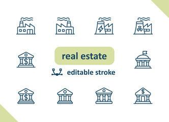 Real estate icons. House, buildings, home vector icon set