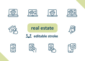 Real estate icons. House, buildings, home vector icon set