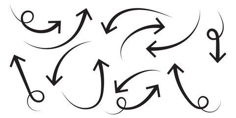 Set of Hand drawn vector arrows doodle on white background. design element vector illustration.