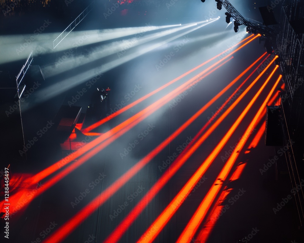 Poster immersive stage lighting dynamics radiant beams and sound equipment in concert atmosphere event expe