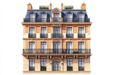 Fototapeta premium Elegant Parisian Apartment Building Facade Classic French Architecture Detailed Exterior