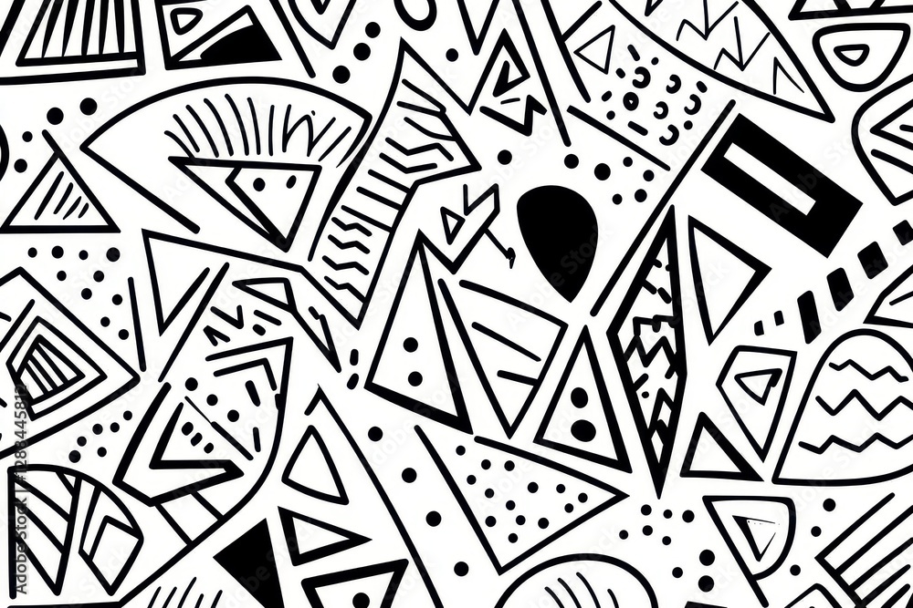 Poster a black and white pattern composed of various shapes