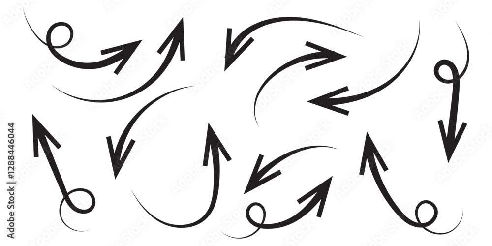 Poster hand drawn arrows collection set simple flat arrows isolated on white background. arrow mark icons a