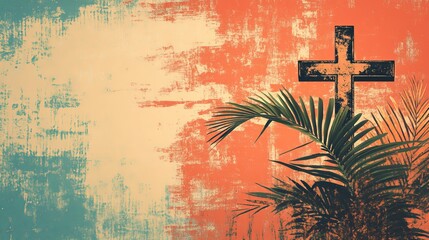 Palm Sunday: A Serene Cross and Palm Branch Background. Perfect for religious celebrations, Easter cards, church bulletins, invitations, and more.    