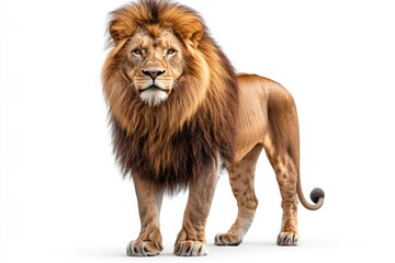 Obraz premium Majestic African Male Lion Powerful King of the Jungle Isolated on White Background