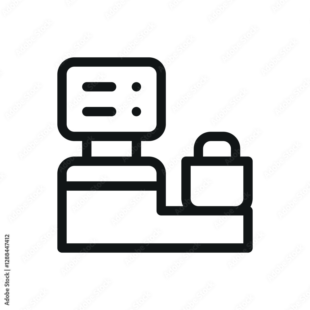 Poster self service checkout system line icon, automated cash register vector symbol with editable stroke