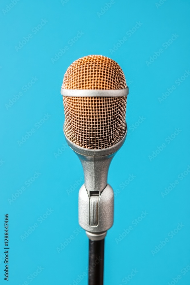 Poster retro-chic microphone on minimalist blue background for dynamic media events - professional audio se