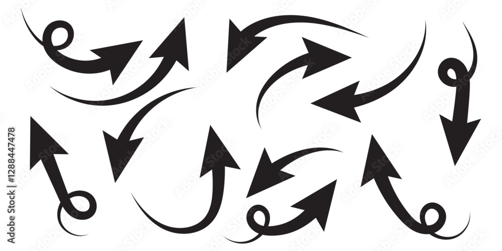 Poster set of hand drawn vector arrows doodle on white background. design element vector illustration.