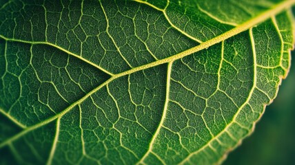 Fototapeta premium Close up of green leaf texture and veins