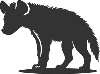 A hyena with ears flattened, tail tucked vector animal silhouette