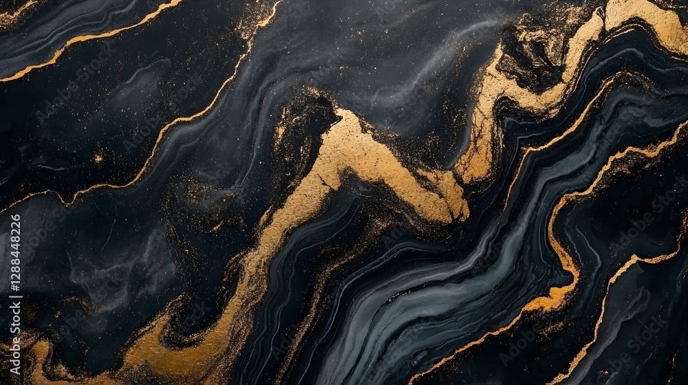 Poster Mesmerizing marbled pattern with swirling golden accents against a dark background creating a luxurious modern and elegant composition
