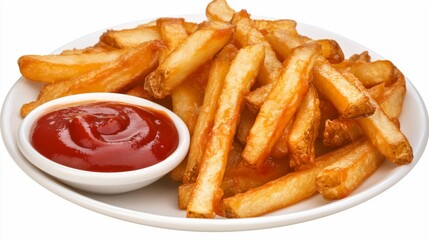 Golden fries, ketchup, plate, studio, food menu