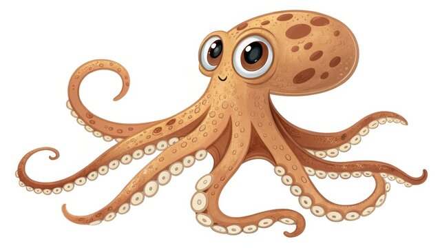 Cute Cartoon Octopus Digital Painting, Playful Pose, Ocean Creature, Underwater World Octopus, illustration