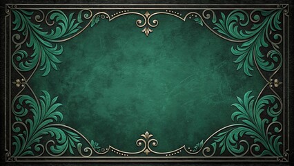 Obraz premium Emerald Green and Gold Ornate Frame Digital Art, Baroque Design, Vintage Background, Floral Composition Keywords Ornate, Frame