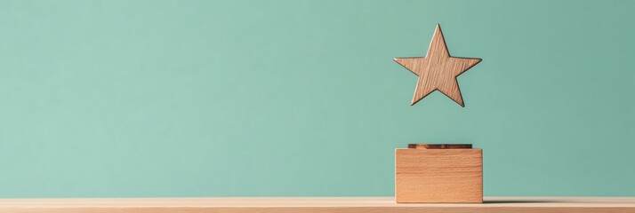 Minimalist Recognition Display Wooden Star Trophy on Oak Pedestal - Contemporary Awards Design and Corporate Acknowledgment Content for Celebrating Success