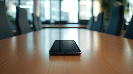 Modern Smartphone on Conference Table in Modern Office
